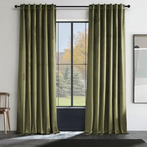 Topfinel Green Curtains 96 Inches Long for Living Room,Black Out Back Tab Rich Fluff Velvet Curta... | Amazon (US)