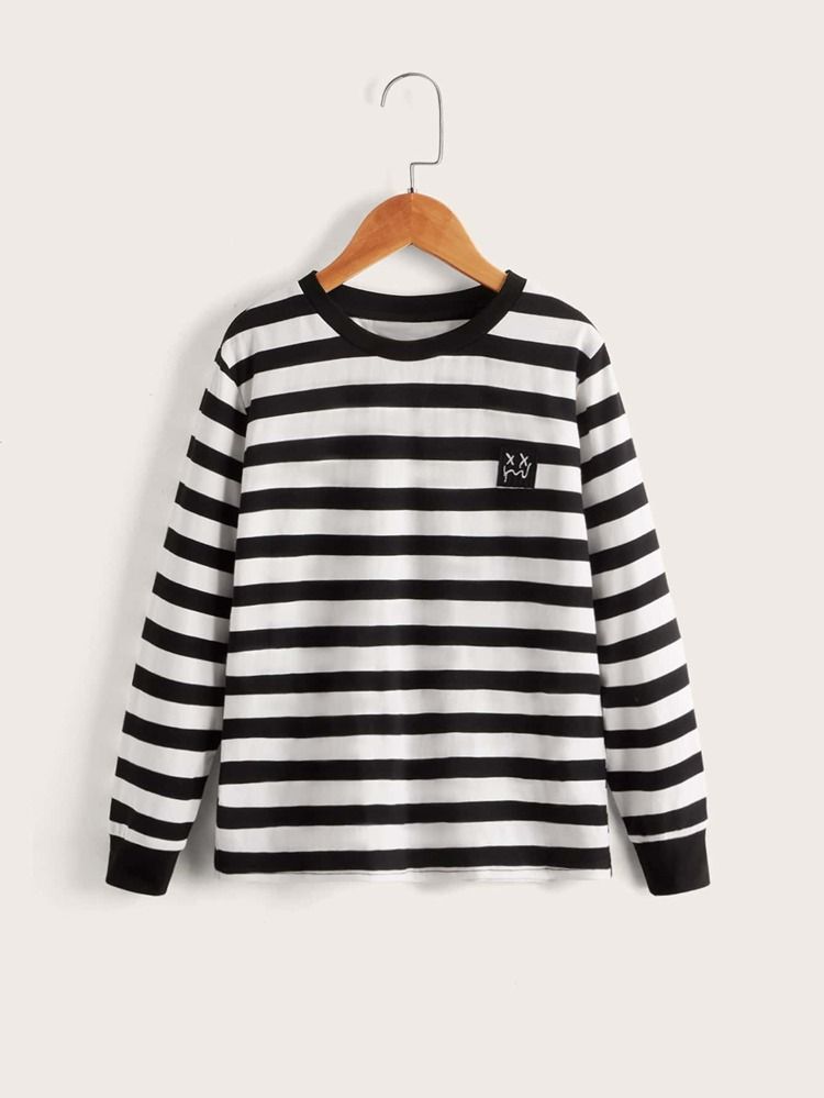 SHEIN Boys Striped Patched Detail Tee | SHEIN