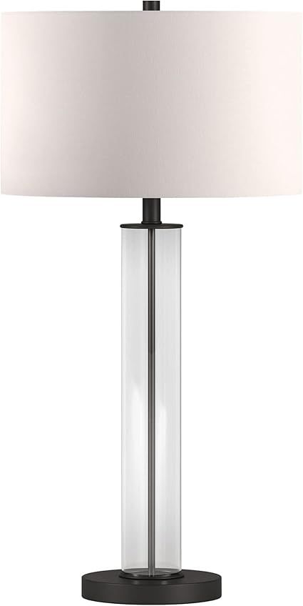 Harlow 29" Tall Table Lamp with Fabric Shade in Clear Glass/Blackened Bronze/White | Amazon (US)