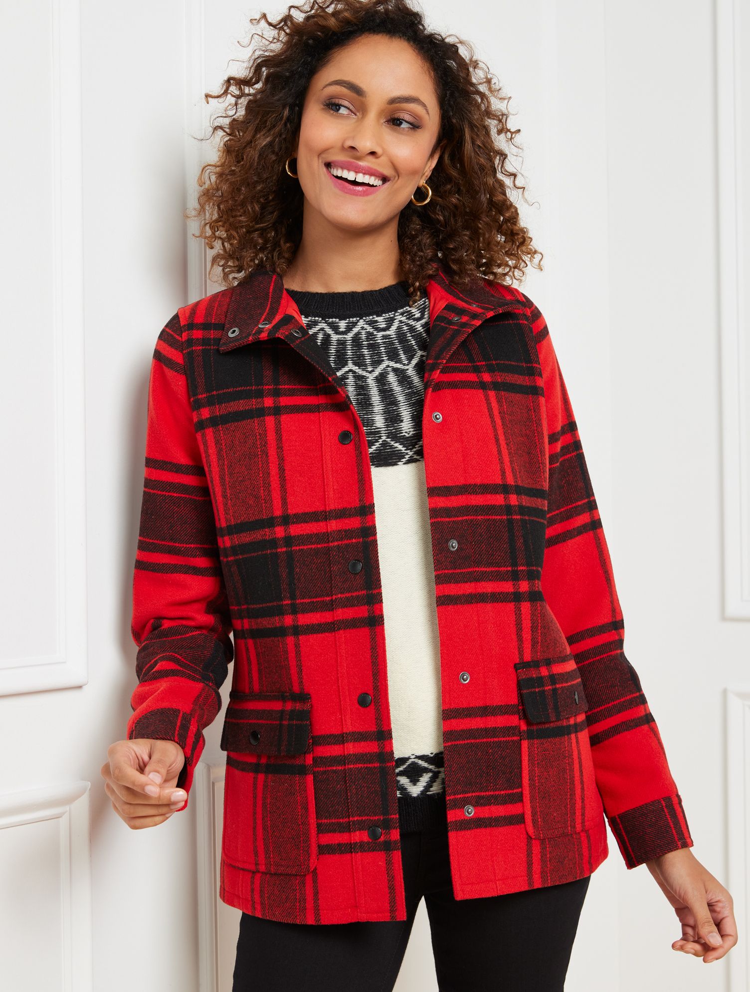 Deuce Plaid Belted Shirt Jacket | Talbots