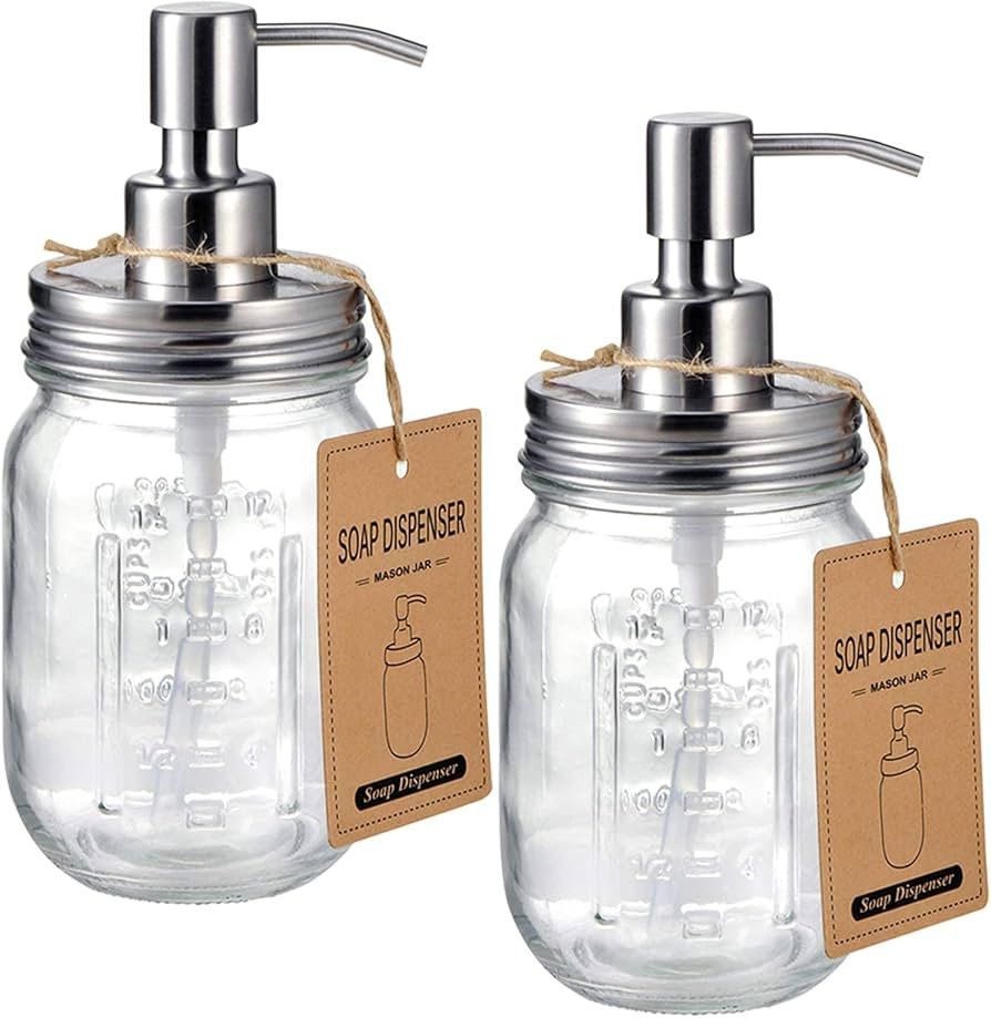 Mason Jar Soap Dispensers -Rustproof Stainless Steel Lid &Pump, Refillable Wash Hand Soap for Bat... | Amazon (US)