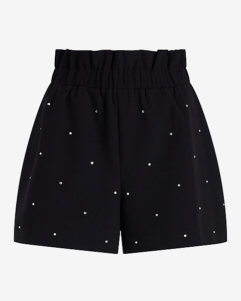 Super High Waisted Rhinestone Pull On Paperbag Shorts | Express