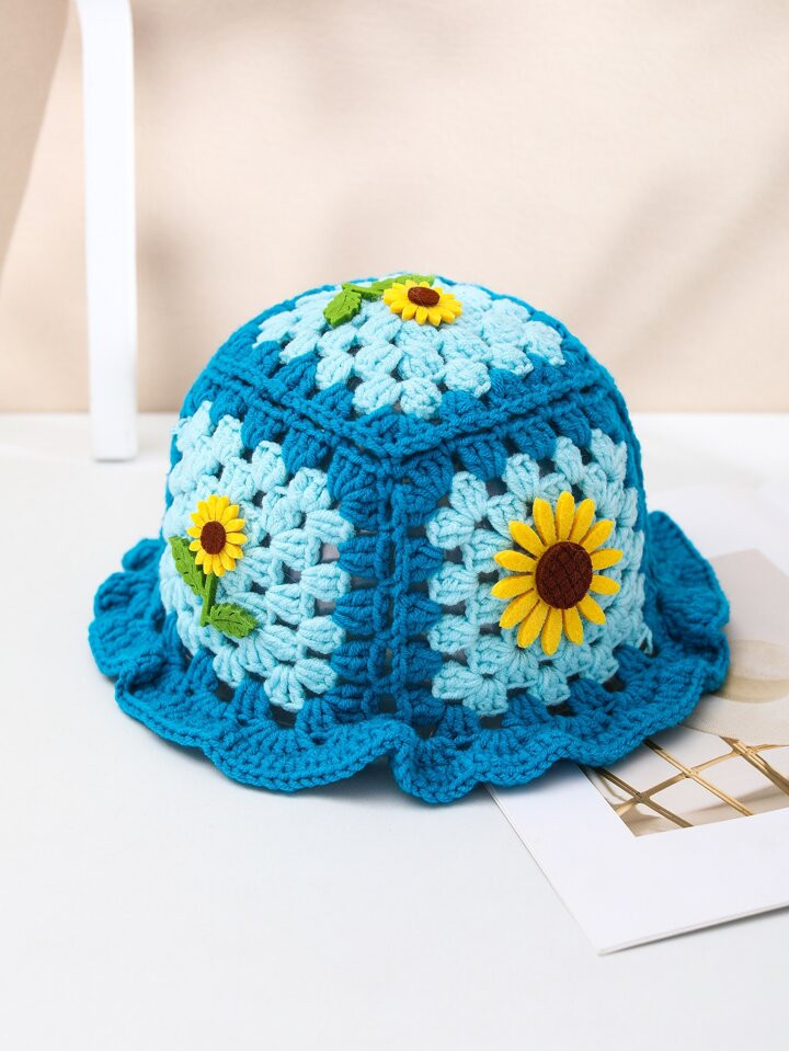 1pc Lady's Macaroon Sweet Style Handmade Crochet Color Collision Sunflower Embellished Everyday O... | SHEIN