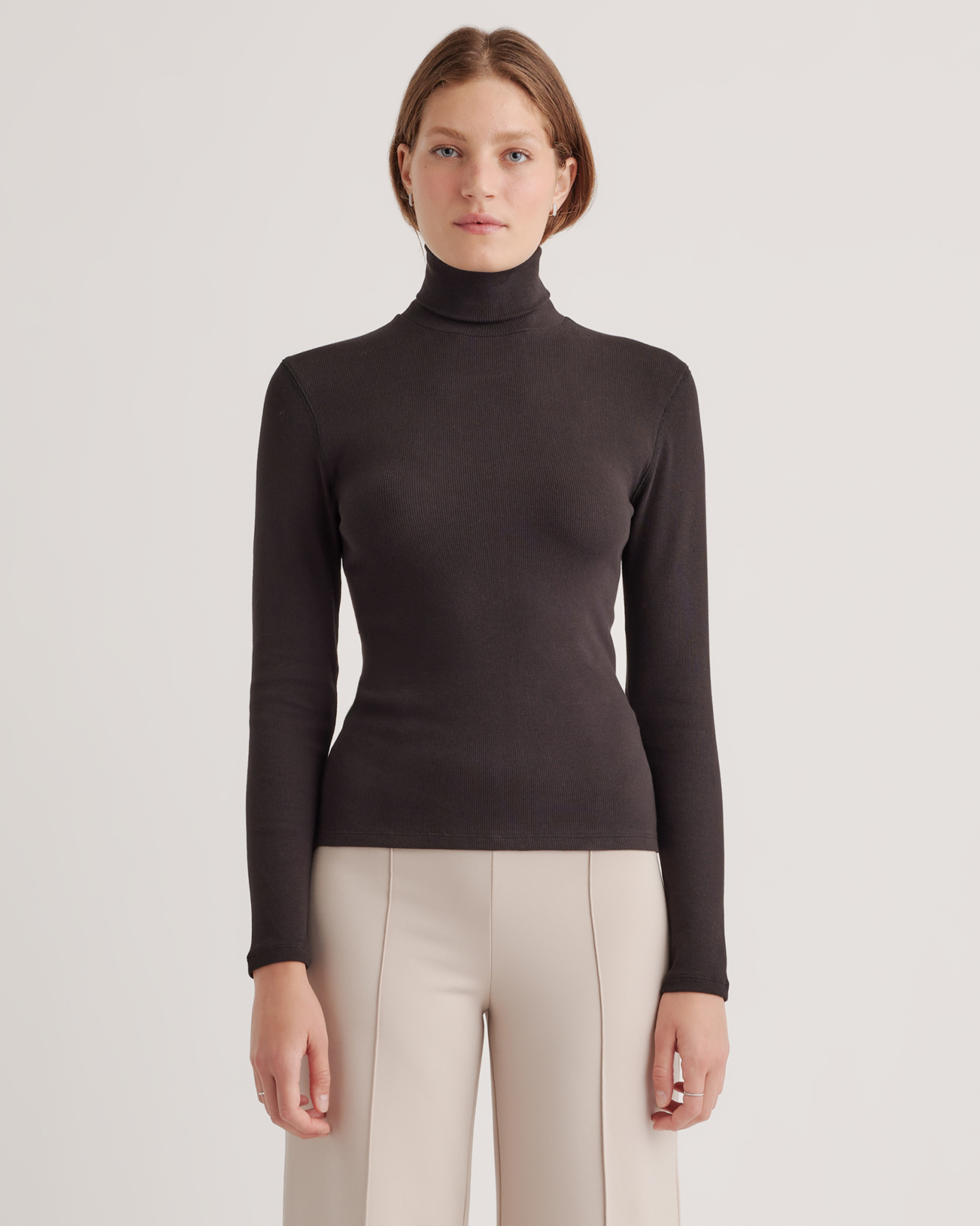 Quince | Women's Micro-Rib Turtleneck Sweater in Black, Size Large, Organic Cotton | Quince