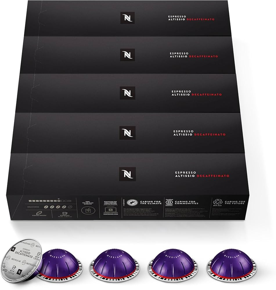 Nespresso Capsules Vertuo, Altissio Decaffeinato, Dark Roast Espresso, 50-Count Espresso Pods, Br... | Amazon (US)