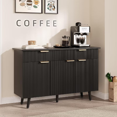 47-Inch Modern Fluted Sideboard Buffet Cabinet with Two Drawers and Three Doors, Adjustable Shelves Storage, Black Accent Credenza for Dining Rooms | Target
