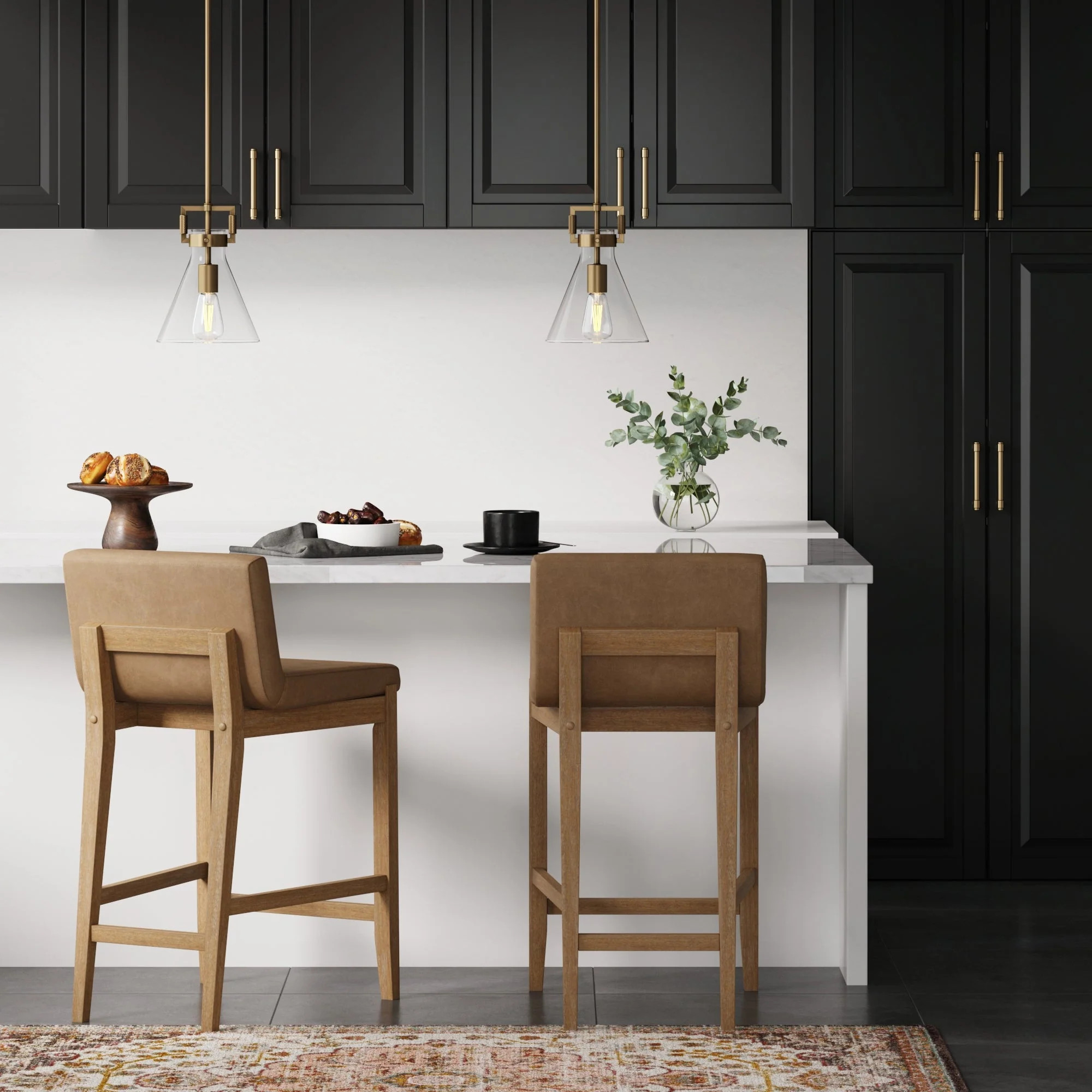 Faux Leather Counter Height Bar Stools Light Brown (Set of 2) | Nathan James