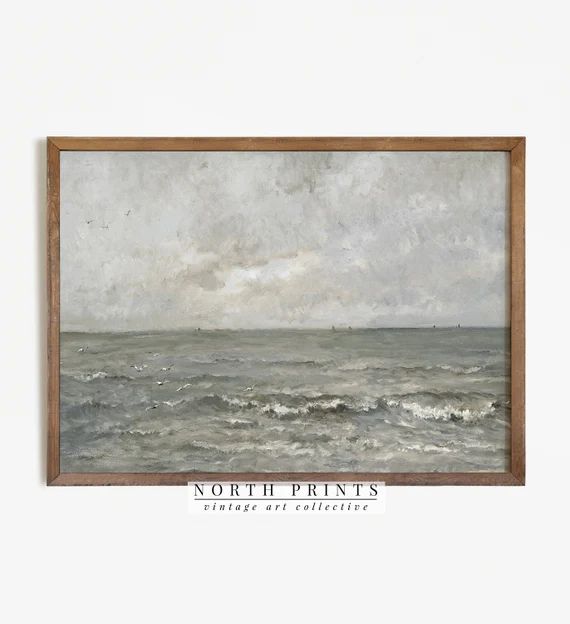 Seascape Oil Painting | Vintage Print | Antique Ocean Waves Neutral Beach Art PRINTABLE #310 | Etsy (US)