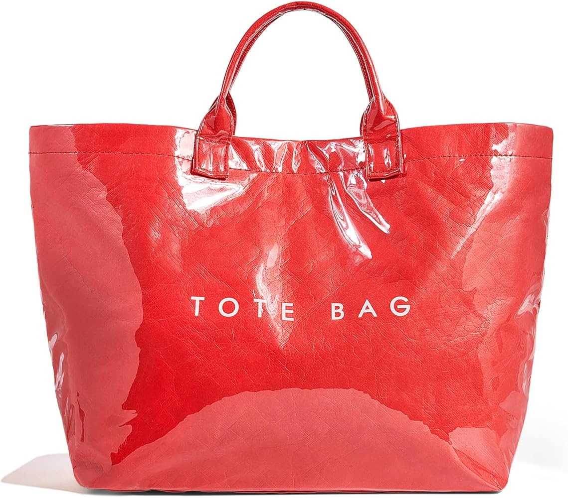 hibear PVC Tote Bag for Women Clear Plastic Handbag Letter Printed Hobo Bag Large Work Tote Bag | Amazon (US)