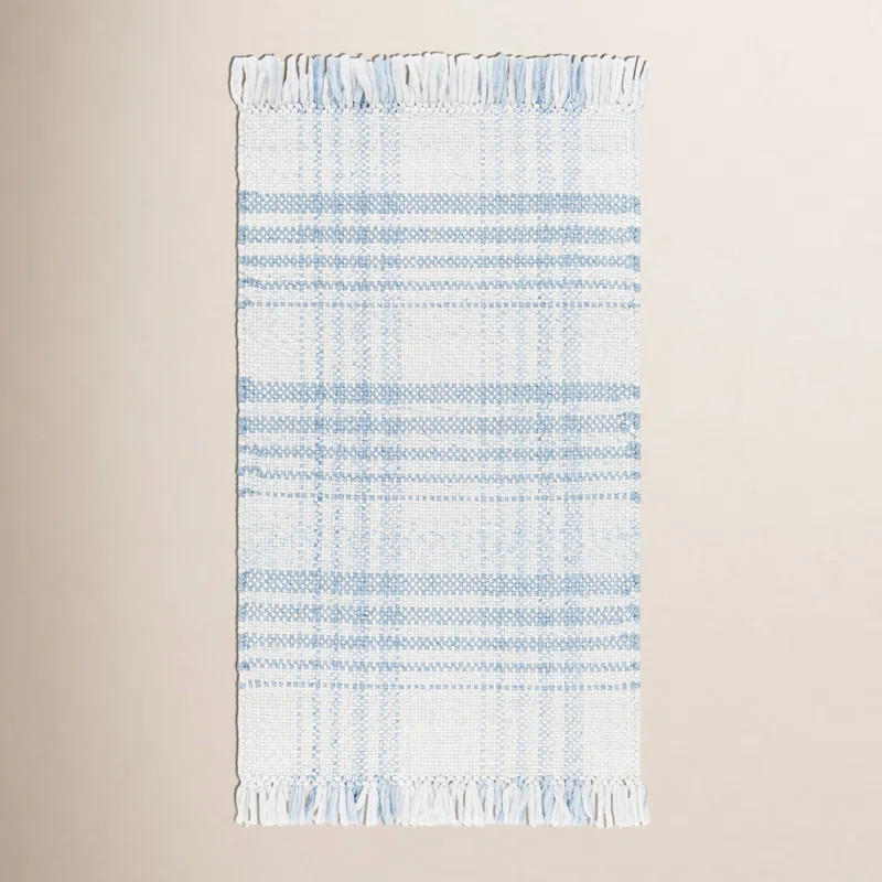 Cay Plaid Handmade Flatweave Recycled P.E.T. Area Rug in Blue/White | Wayfair North America