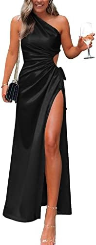 PRETTYGARDEN Women's 2023 Summer One Shoulder Satin Dress Cutout High Split Cocktail Wedding Gues... | Amazon (US)