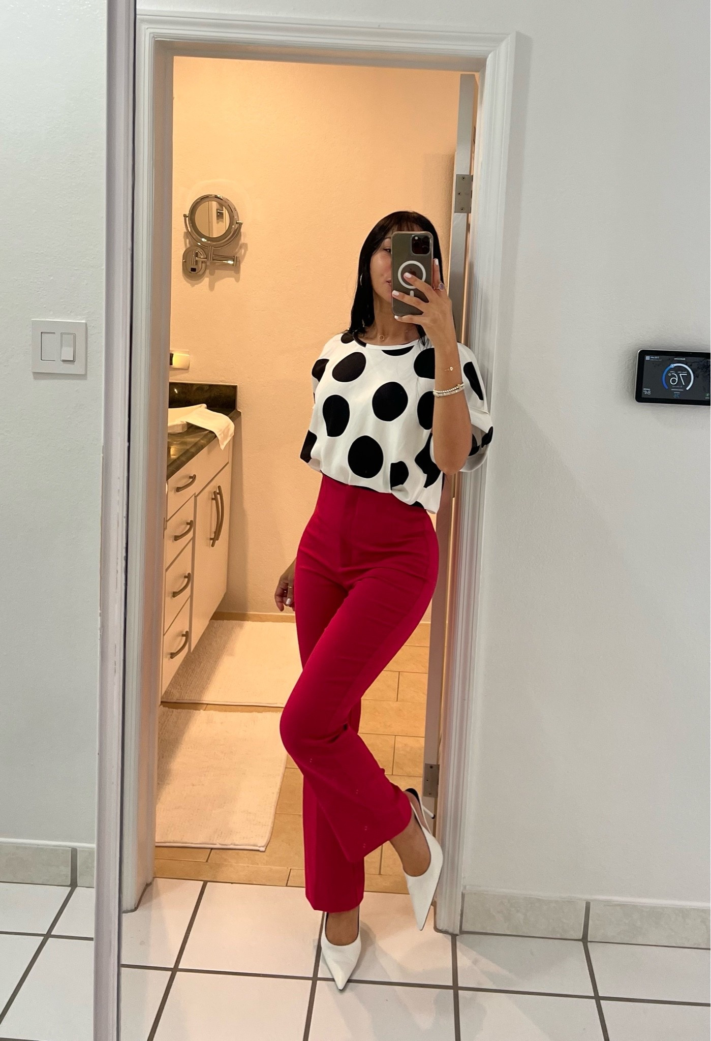 Polka dots and a pop of color — the easiest way to make a statement this season. Similar items to recreate this look are linked bellow 

polka dot top, polka dot outfit, red pants, statement outfit, chic style, elevated basics, workwear outfit, office style, classy outfit, feminine style, trendy outfit, fashion finds, summer style, vacation outfit, monochrome details, white heels, tailored pants, elegant outfit, everyday chic, effortless style, LTK fashion, outfit inspiration, date night outfit,    sophisticated style, capsule wardrobe, fashion trends, bold color outfit, stylish looks, polished outfit, modern fashion

#LTKSeasonal #LTKWorkwear #LTKdayinmylife