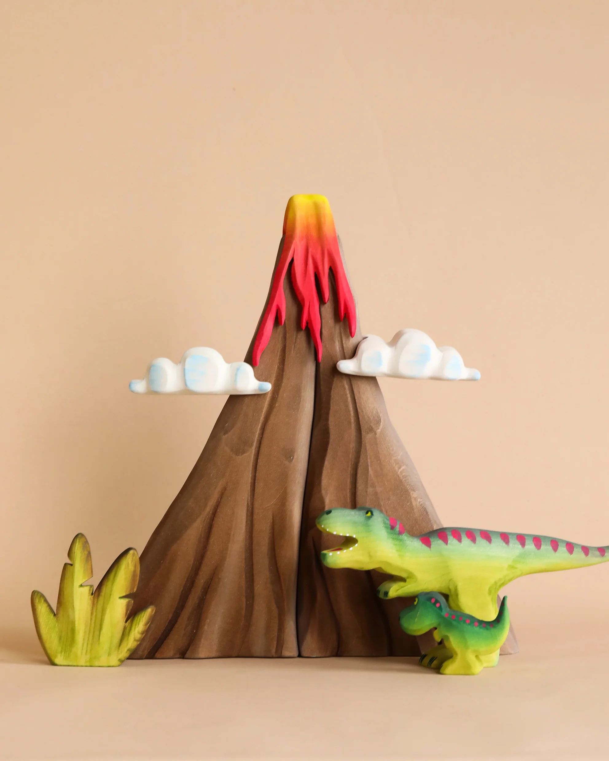 Handmade Wooden Volcano & Dinosaurs Set | Odin Parker