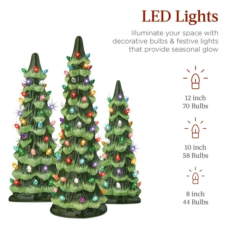 Best Choice Products Set of 3 Pre-Lit Hand-Painted Ceramic Tabletop Christmas Trees w/ Multicolor... | Walmart (US)