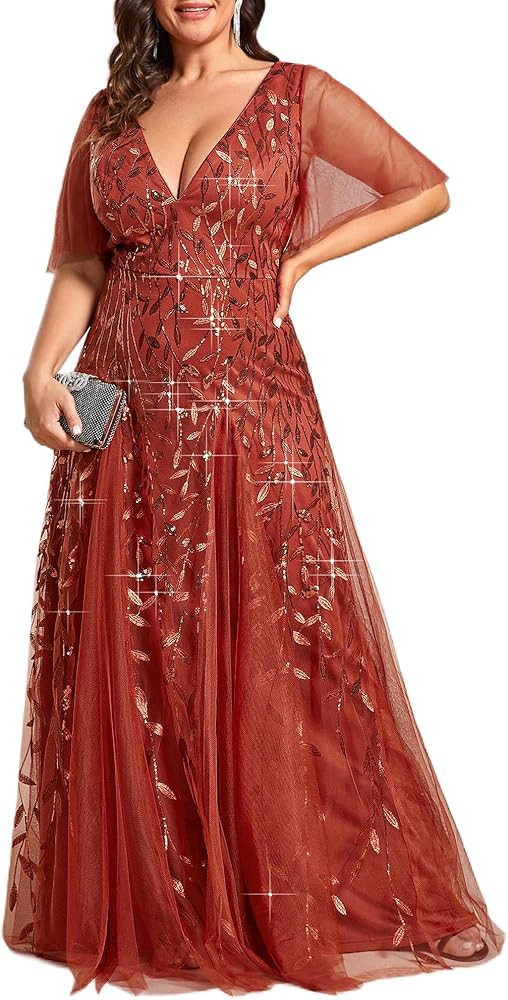 Ever-Pretty Mother of The Bride Dress Plus Size V-Neck Sequin Embroidery A Line Formal Evening Dr... | Amazon (US)