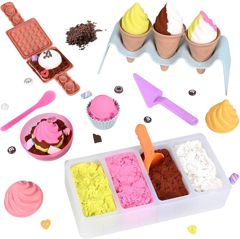 Ice Cream Toys Play Sand for Kids - Sensory Bin, 34pcs Ice Cream Shop Playset Sand Box 2LBS Moon ... | Amazon (US)