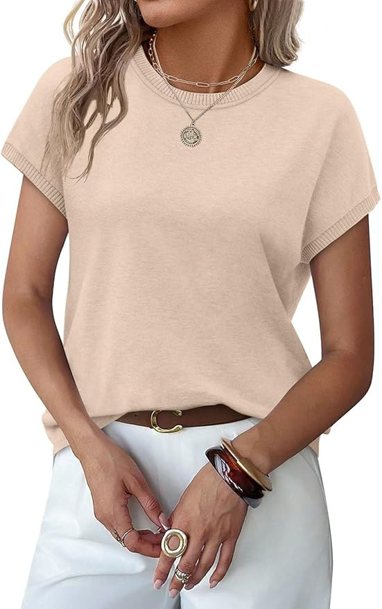 WIHOLL Short Sleeve Sweater for Women Summer Tops Crew Neck Fashion Clothing Tshirts Shirts Trave... | Amazon (US)