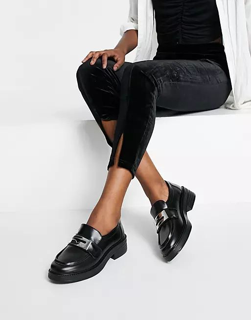 ASOS DESIGN Macro metal detail loafers in black | ASOS (Global)