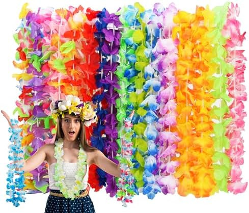 24pcs Leis for Luau Party, Hawaiian Leis Bulk Decorations Silk Flower Necklace, Colorful Tropical... | Amazon (US)