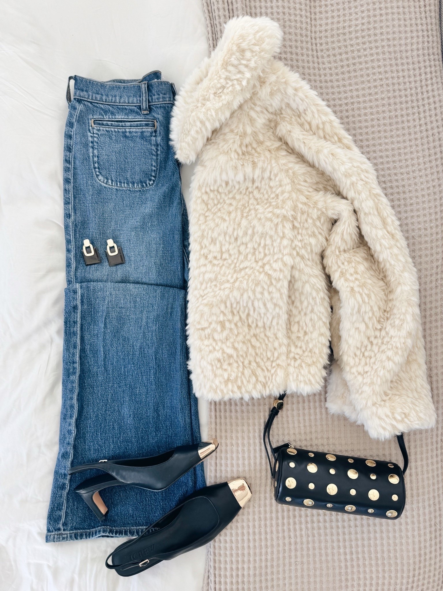 Holiday party outfit. Statement accessories and cropped jacket!  I sized down one in the waist of the jeans  

#LTKHoliday #LTKOver40 #LTKootd