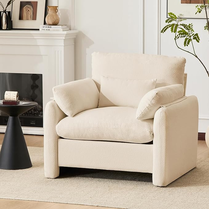 Amazon.com: Furniliving Chenille Oversized Accent Chair, Upholstered Armchair with Fluffy Cushion... | Amazon (US)