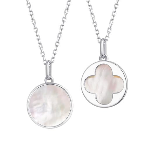 S.Leaf Sterling Silver Pearl Necklace for Women Gold Plated Double-sided Mother of Pearl Four Leaf Clover Shell Necklace Dainty Pendant Necklaces Gift for Women Her Mother Daughter Bridesmaids | Amazon (US)