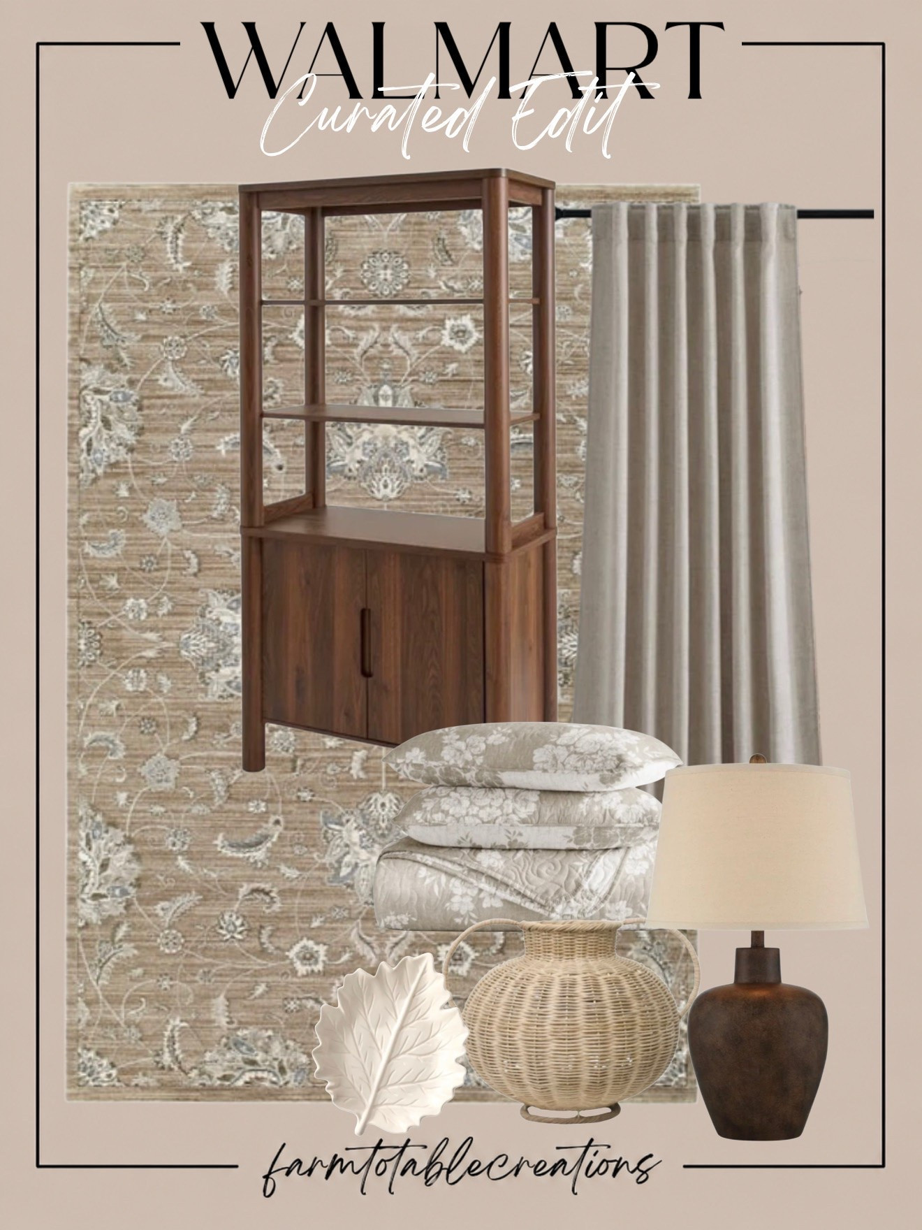 Walmart Curated Home Finds 🤎

Walmart is seriously stepping up its home decor game! These warm, neutral finds are perfect for creating a cozy, collected space with that elevated designer look—without the designer price tag. The rich wood cabinet paired with the vintage-inspired rug, soft floral bedding and linen-look curtains is such a beautiful combination.

Follow @farmtotablecreations on Instagram for more cozy home finds and trending decor.

I especially love the mix of textures here—the woven accent, sculptural leaf dish and dark table lamp add just enough contrast to all those creamy neutrals. These pieces would be gorgeous for refreshing a bedroom, living room or cozy reading nook heading into fall.

#LTKHome #WalmartHome #WalmartFinds #WalmartHomeFinds #WalmartDecor #AffordableHomeDecor #NeutralHome #CozyHome #FallHomeDecor #DesignerInspired #HomeDecorFinds #WarmNeutrals #CozyDecor #LTKFinds

#LTKHome #LTKSaleAlert