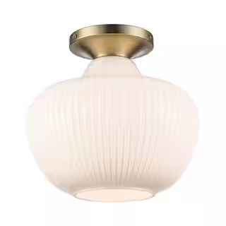 Monteaux Lighting 11 in. 1-Light Gold Semi-Flush Mount with Glass Shade BAL-2001 | The Home Depot