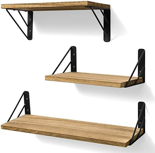 BAYKA Floating Shelves Wall Mounted, Rustic Wood Wall Shelves Decor Set of 3 for Bedroom, Bathroo... | Amazon (US)