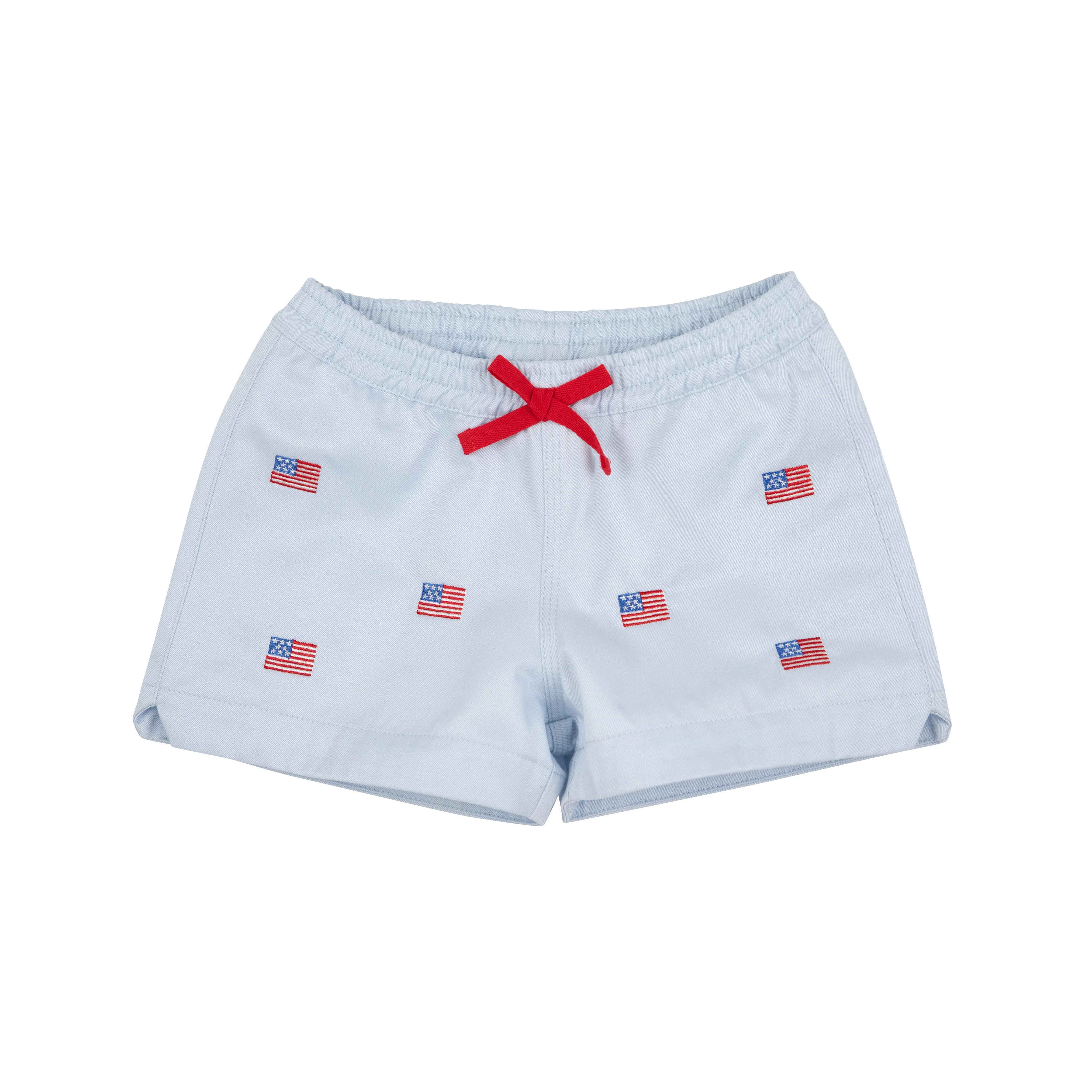 Critter Cheryl Shorts - Buckhead Blue & American Flag Embroidery with Richmond Red Bow | The Beaufort Bonnet Company