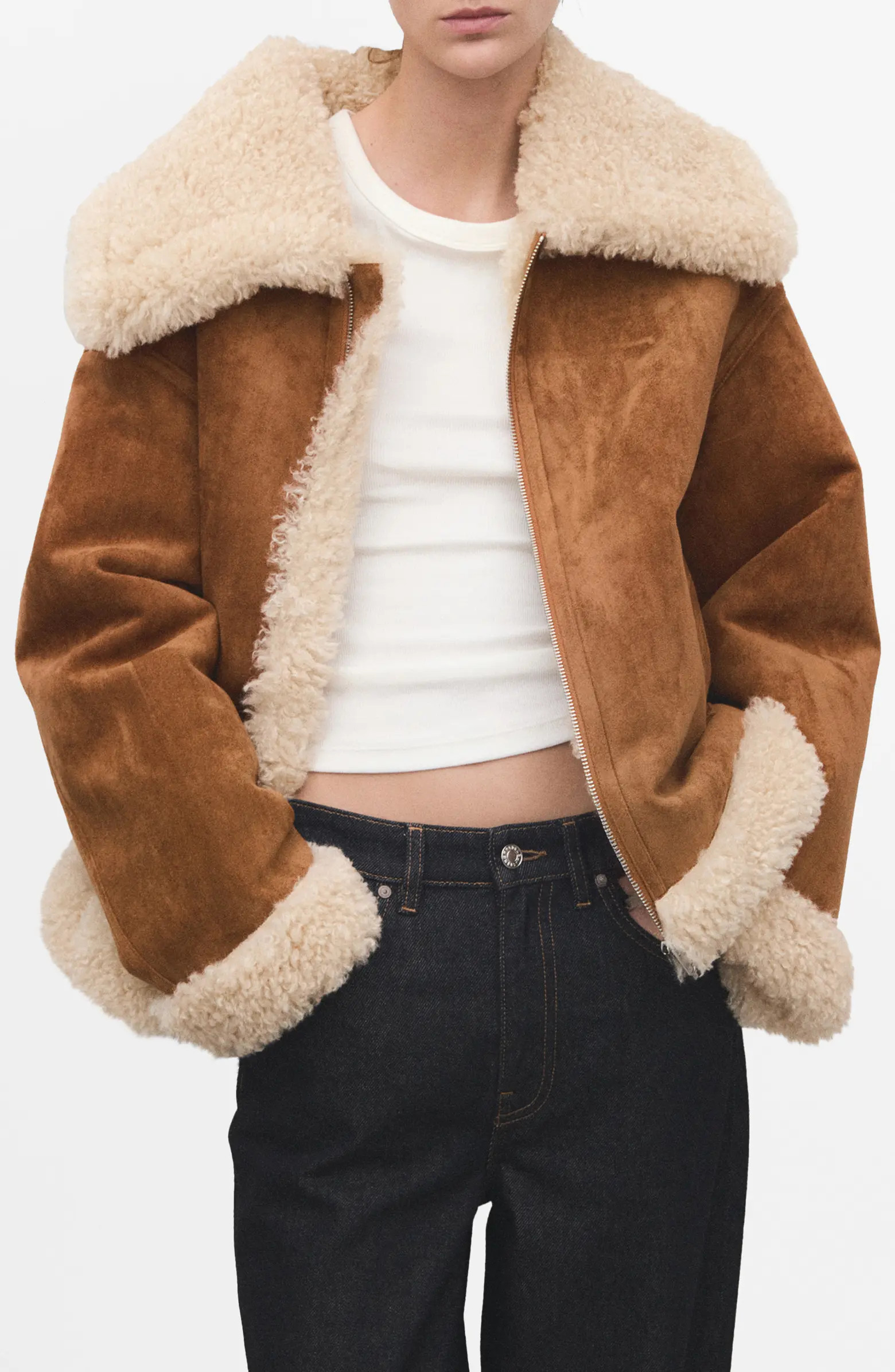 MANGO Adriana Faux Sheraling Jacket | Nordstrom | Nordstrom
