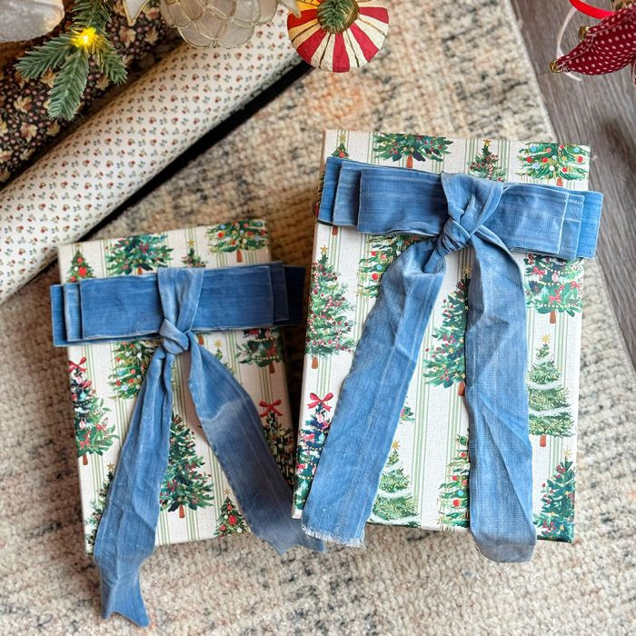 Blue Velvet Ribbon Bow Set of 6 | Antique Farm House