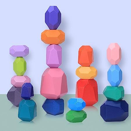 Japace Wooden Stacking Toys Stones Montessori for Toddlers, 20Pcs Natural Colored Stone Building ... | Amazon (UK)