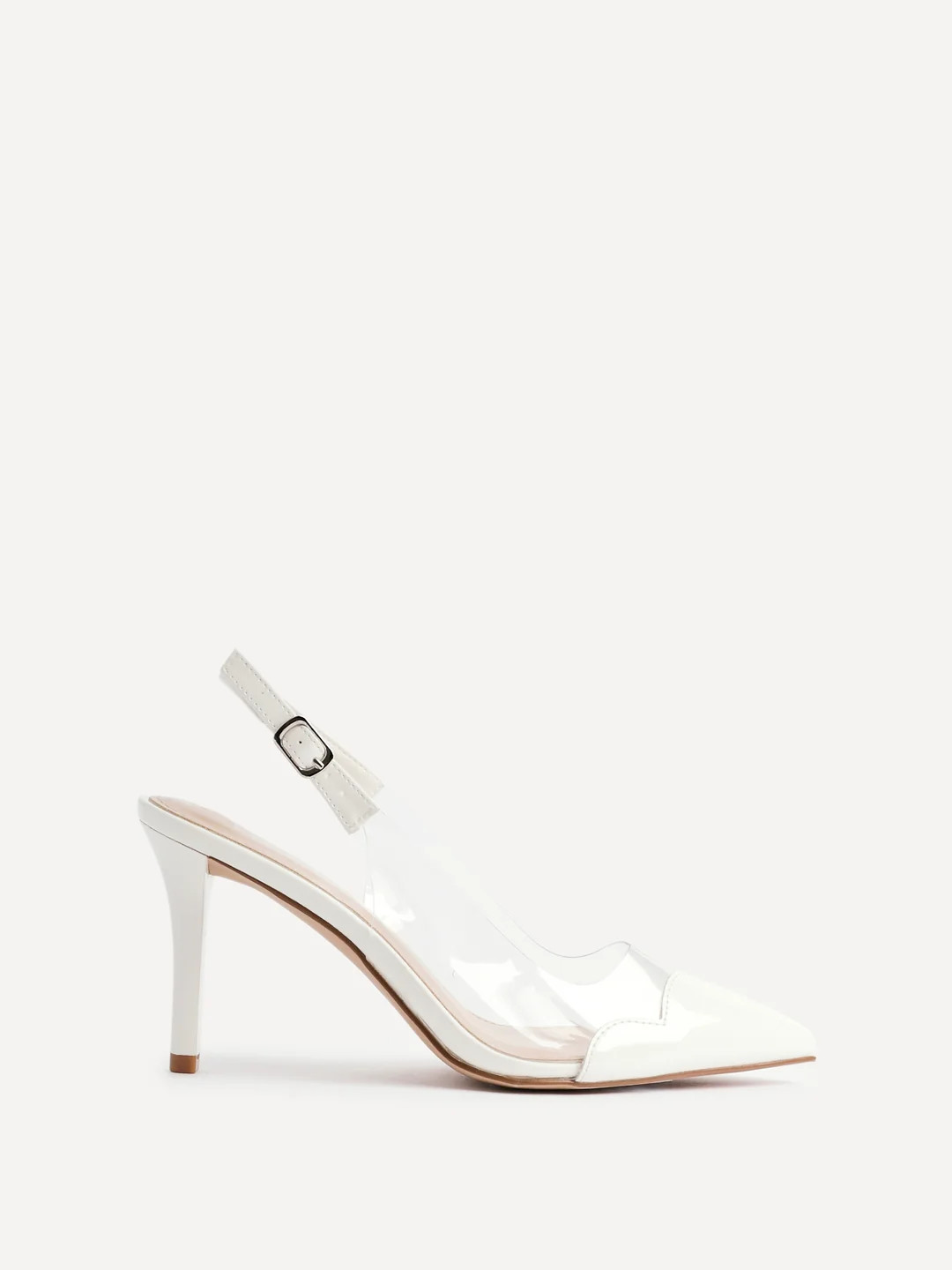 White Perspex Patent Mix Slingback Court Heels | Linzi Shoes