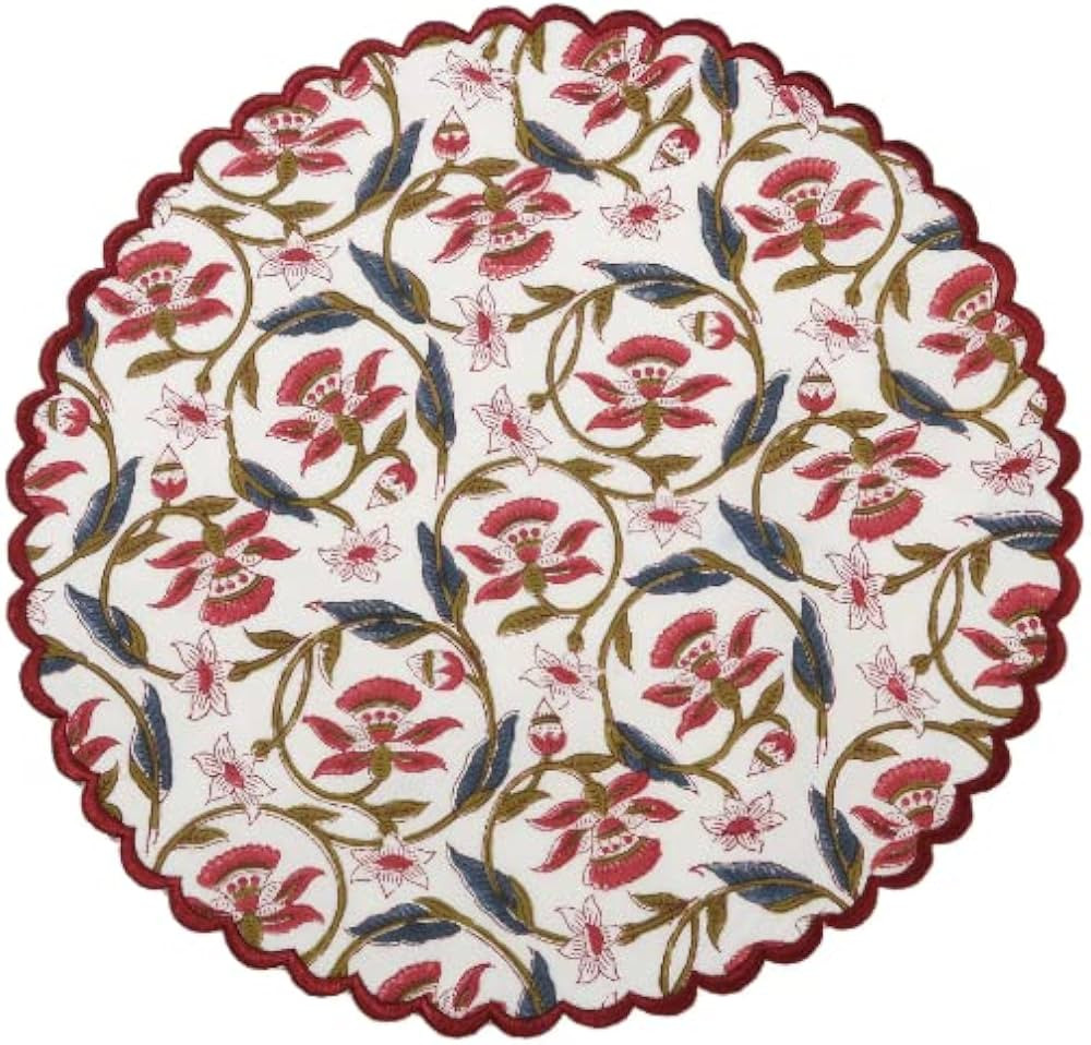 Ridhi Indian Floral Hand Block Printed 100% Pure Cotton Cloth Reversible Mats, Reusable Mats, 15"... | Amazon (US)