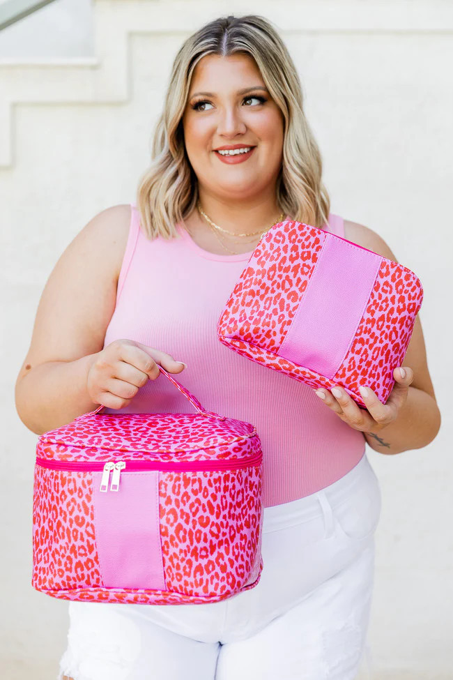 Rare Love Red And Pink Leopard Print Makeup Bag Set | Pink Lily
