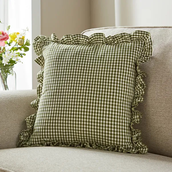 Gingham Frill Cotton Square Cushion Cover | Dunelm (migrated)