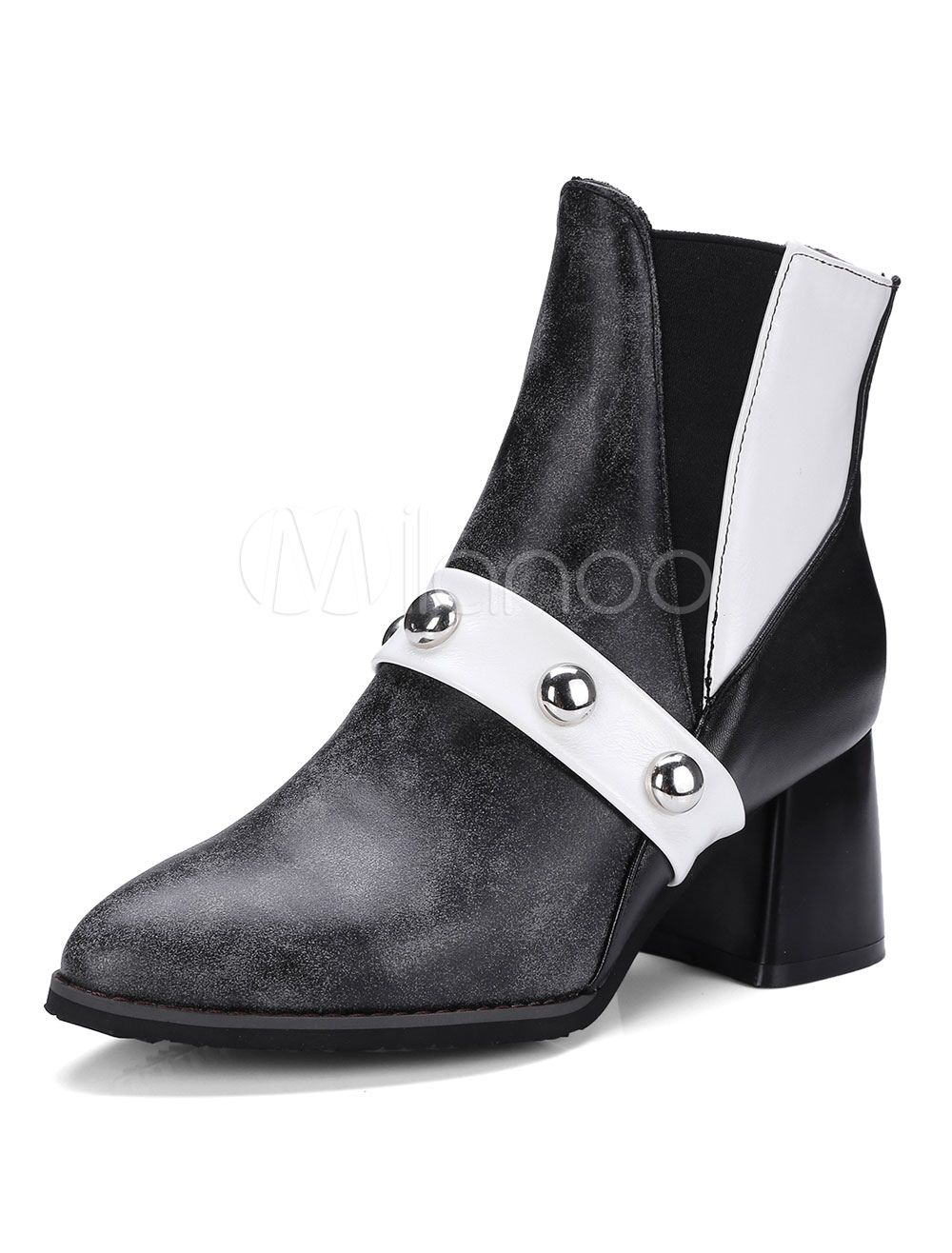 Black Ankle Boots Round Toe Rivets Booties Women Shoes | Milanoo