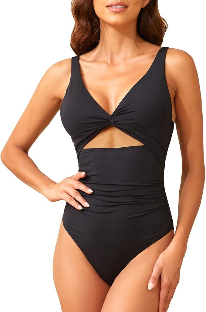 Tempt Me Women One Piece Swimsuits Tummy Control Cutout Bathing Suits Ruched V Neck Twist Front S... | Amazon (US)