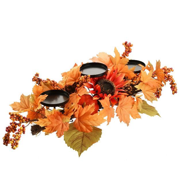 National Tree Company Artificial Fall Centerpiece Three Candle Holders, Decorated with Sunflower ... | Target