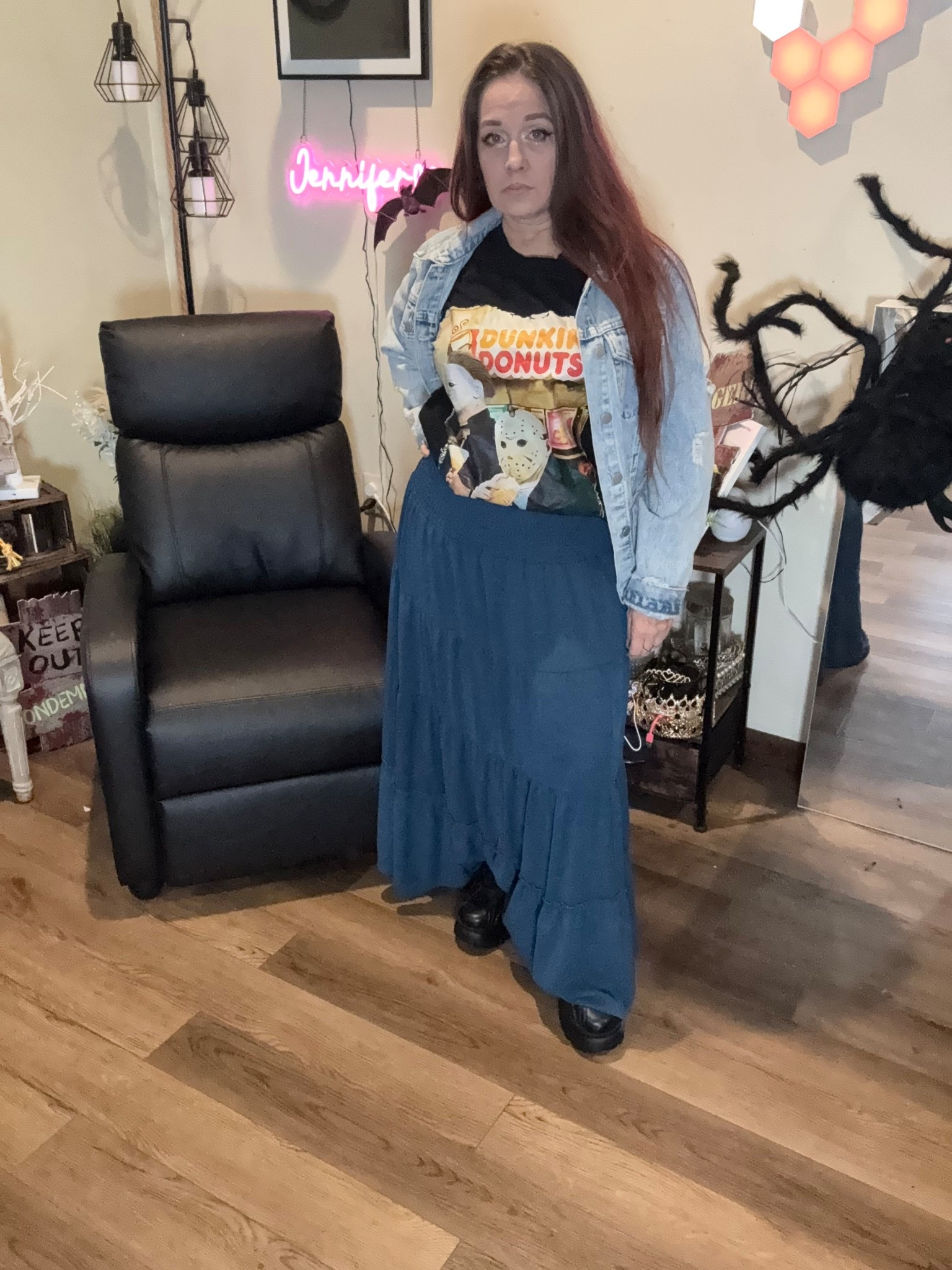 My Formula for Casual Halloween Style: No Costume Required! 🎃

If you're like me and need a subtle dose of spooky all season long, this is the perfect outfit formula! I combined all my favorite cozy staples with a seasonal twist:

👻 The Base: Comfortable long skirt and a festive Halloween graphic t-shirt. 🧥 The Layer: My favorite denim jacket for warmth and structure. 👟 The Shoe: The ultimate all-day comfort with those platform sneakers (because we still need height!).

It’s the perfect blend of casual, cool, and festive. Everything is linked below—snag your look before the spooky season ends! 👇

#LTKStyle #HalloweenOutfit #CasualStyle #LongSkirt #PlatformSneakers #FallFashion

#LTKHalloween #LTKSeasonal #LTKOver40