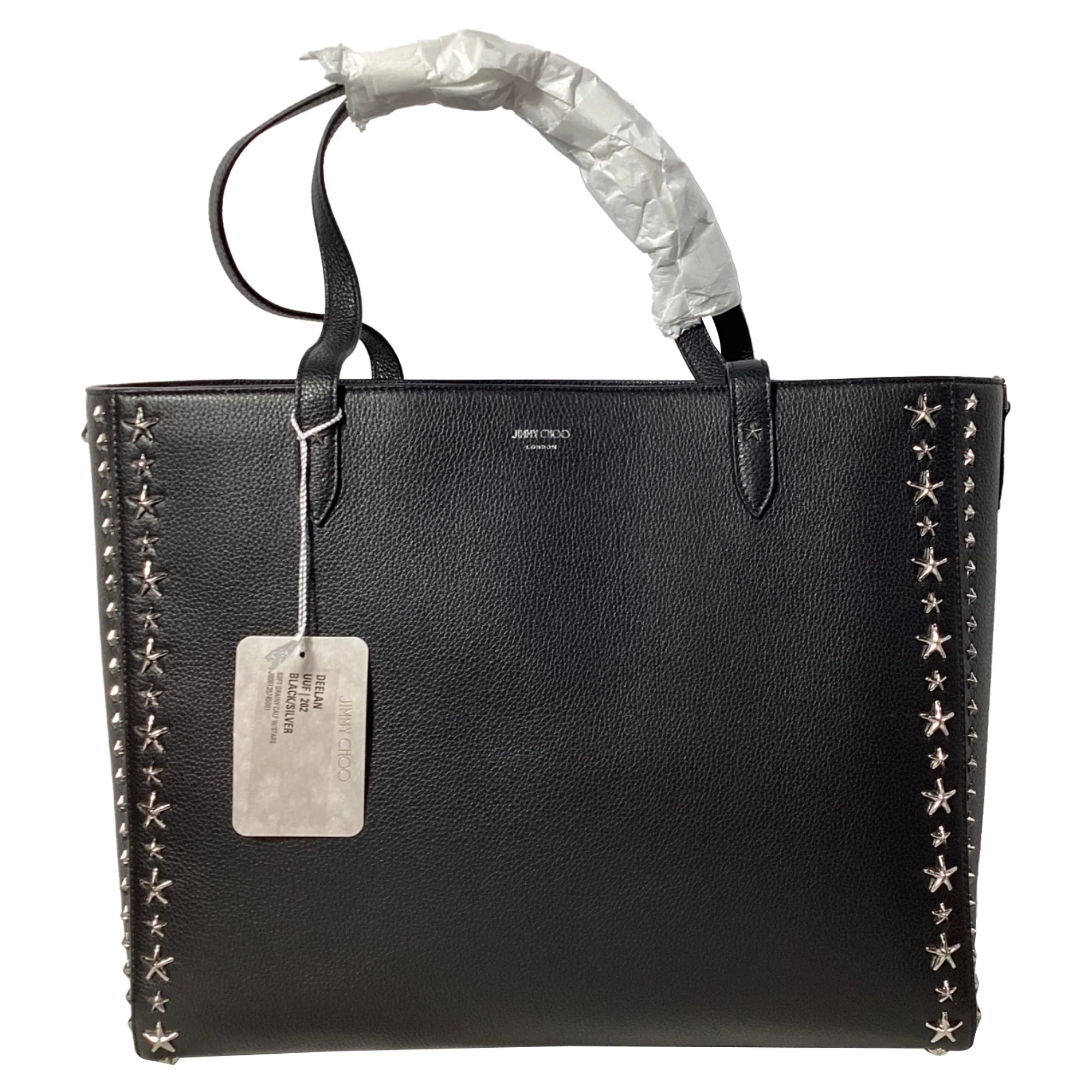 Jimmy Choo Deelan Star Studded Tote Bag in Black Calf Leather | Shop Simon