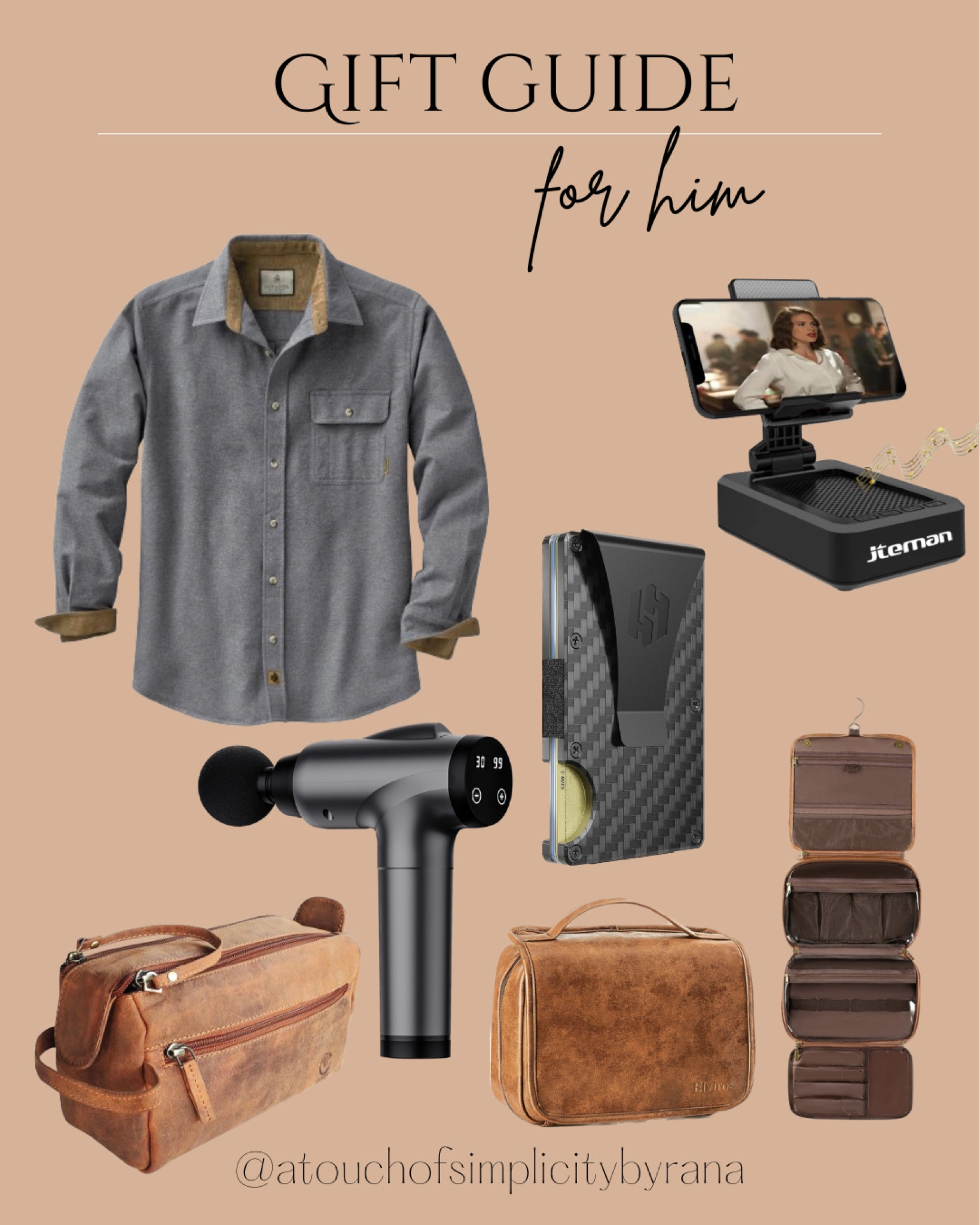 Gifts for him #giftguide 
toiletry bag, hanging toiletry bag, travel essentials, leather toiletry bag, cellphone stand, portable Bluetooth speaker, long sleeve casual shirt, button down shirt, hayvenhurst slim wallet, RFID blocking wallet, massage gun 


#LTKmens #LTKsalealert #LTKGiftGuide