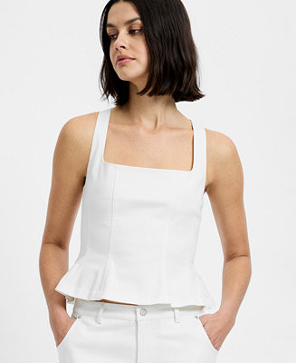 Women's Inez Twill Square Neck Peplum Top | Macy's