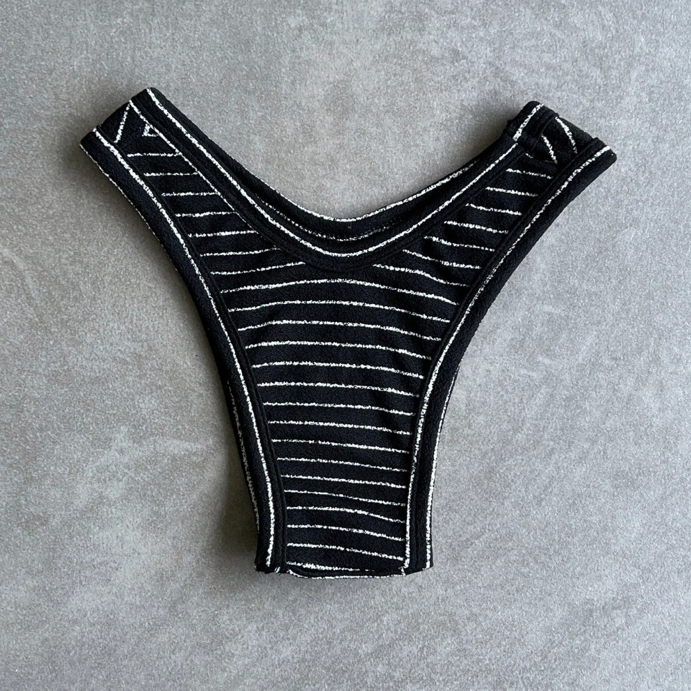 Black & White Seashore Striped Textured Tati Bikini Bottom | MyBrazilianShop