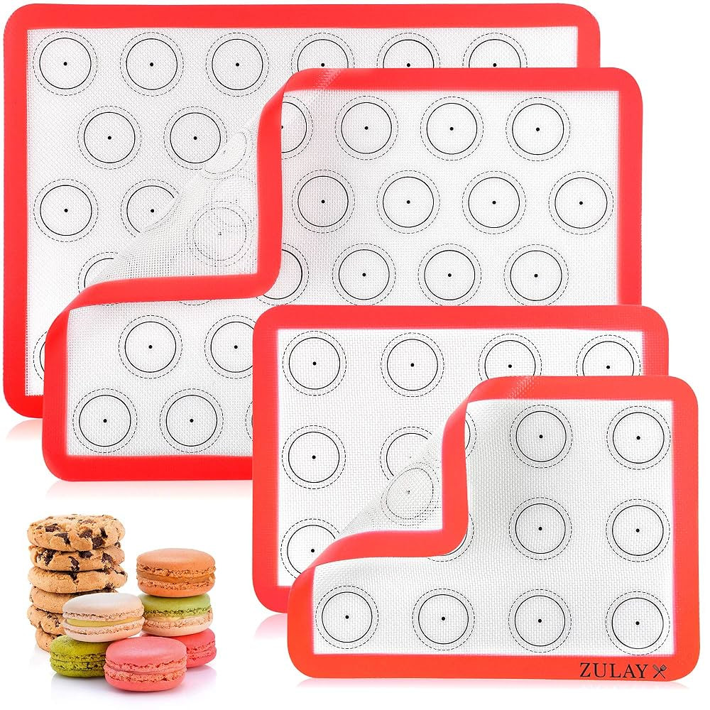 Zulay (Set of 4) Silicone Baking Mat - Macaron Silicone Baking Mats With Pre-printed Template Des... | Amazon (US)