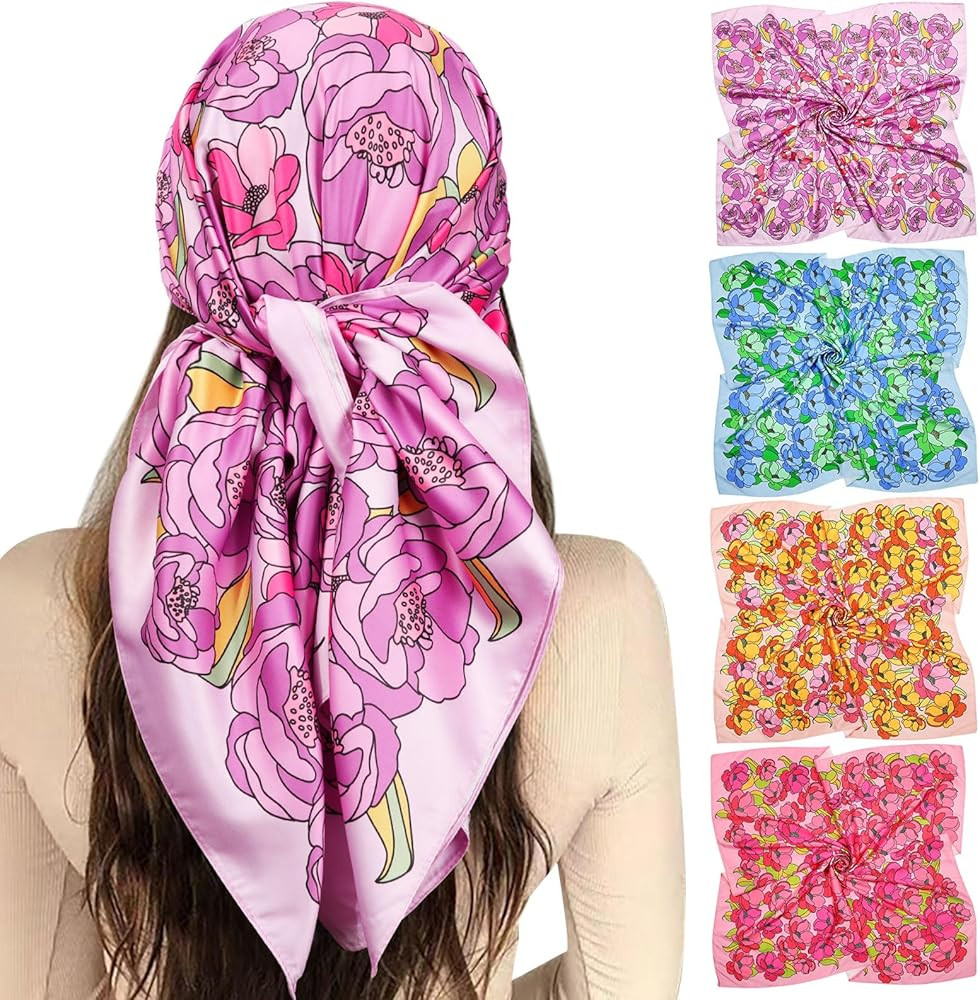 Molans 4Pcs Silk Satin Square Headscarf-35 Inches Large Hair Bandana Head Kerchief Fashion Patter... | Amazon (US)