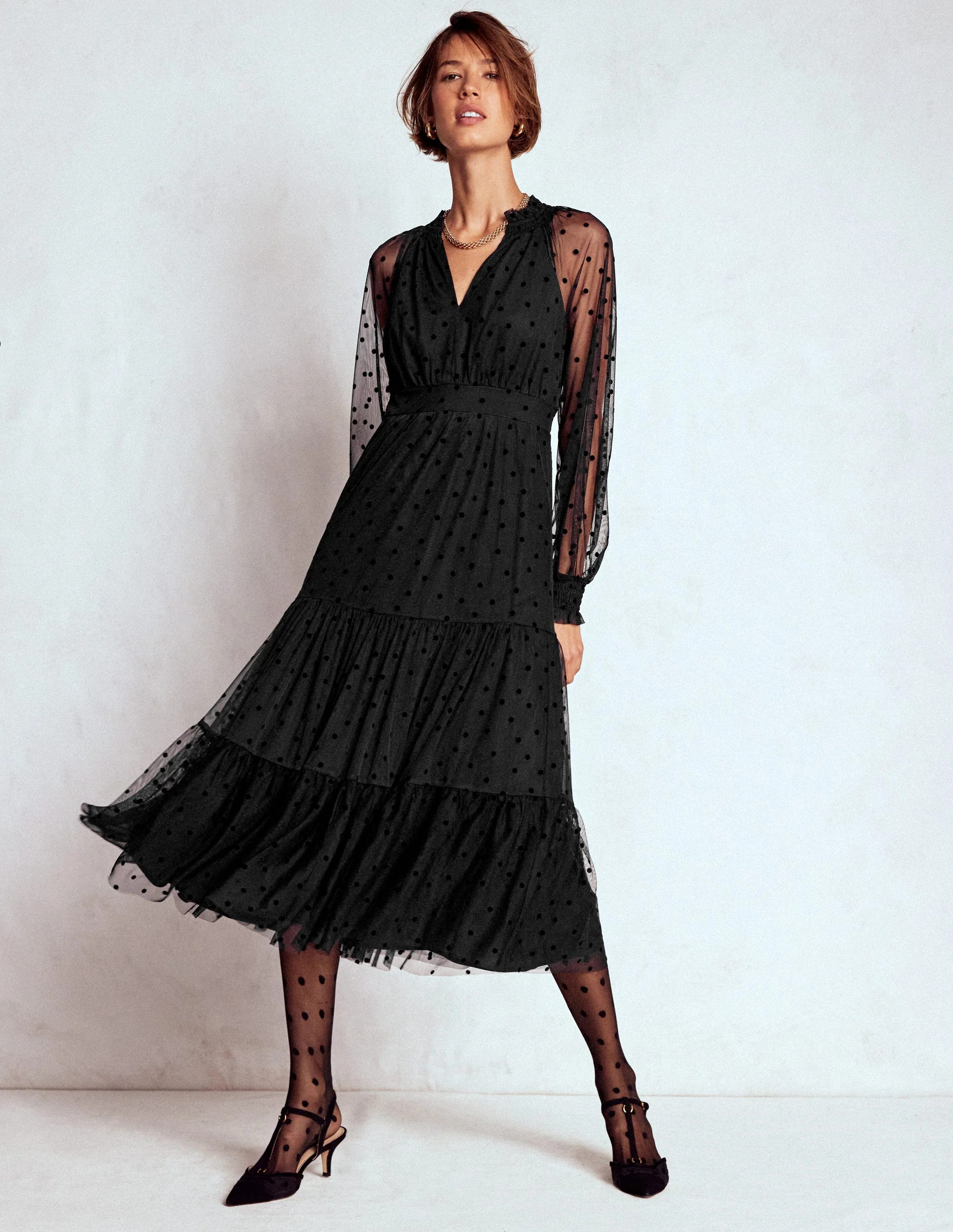 Lucille Tulle Midi Dress-Black | Boden (US)