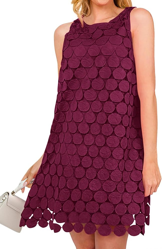 BTFBM Women Hollow Out Circle Embroidered Short Dresses Summer Casual Sleeveless Vacation Party C... | Amazon (US)