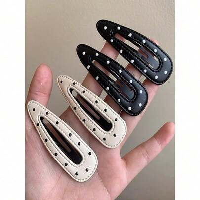 2/4 Pcs Black & White Polka Dot Leather Hair Claw Clips, Fashion Simple Elegant Versatile Hair Ba... | SHEIN